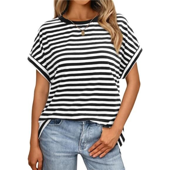Tops - Womens Summer Tops Outfits Spring Casual Dressy T Shirts Workout B&W Striped